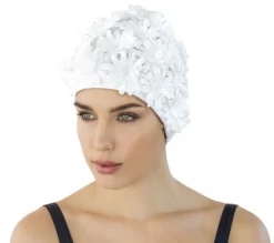 Bonnet De Bain POLYESTER RETRO CAP FLEURS BLANC FASHY