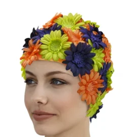 Bonnet De Bain POLYESTER RETRO CAP FLEURS ORANGE FASHY