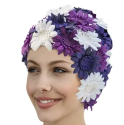 Bonnet De Bain POLYESTER RETRO CAP FLEURS VIOLET FASHY